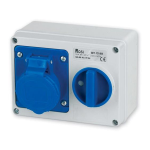 Presa da parete interbloccata 2p+T 16A 200-250V blu. Grado di protezione IP44. Dimensione 15.5x11.5x12.5